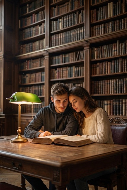 Свидание за учебой в библиотеке